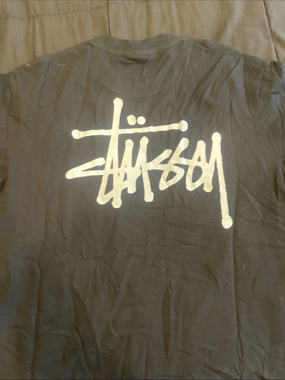 Stussy Black Tee with White Signature Back Graphic